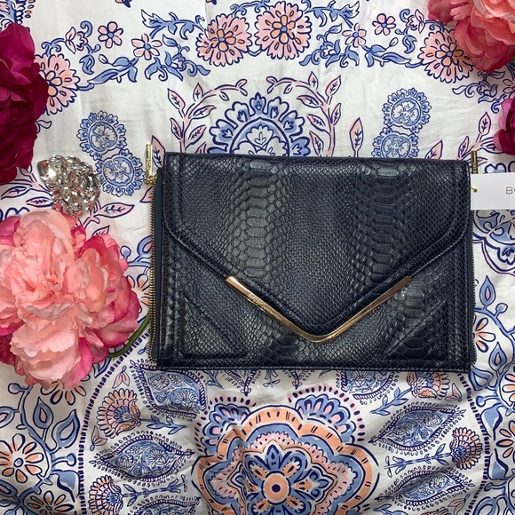 BCBG Navy Snakeskin Envelope Clutch - Picture 2 of 8